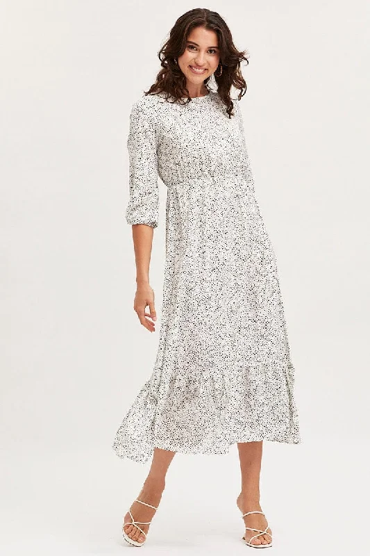 Geo Print Dress Long Sleeve Midi