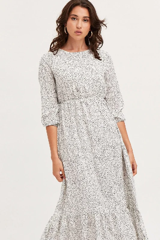 Geo Print Dress Long Sleeve Midi