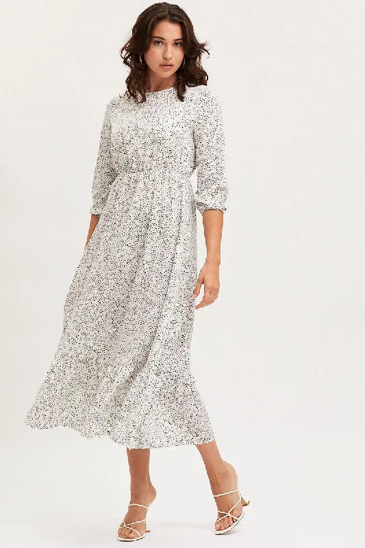 Geo Print Dress Long Sleeve Midi