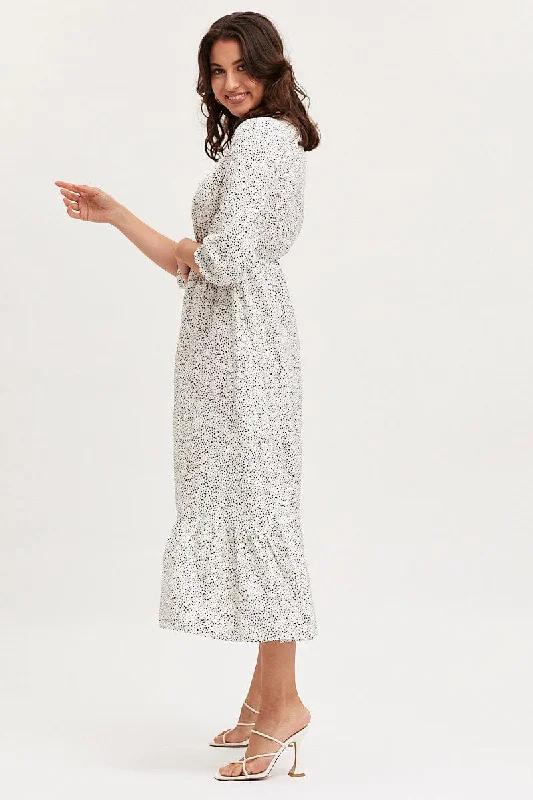 Geo Print Dress Long Sleeve Midi