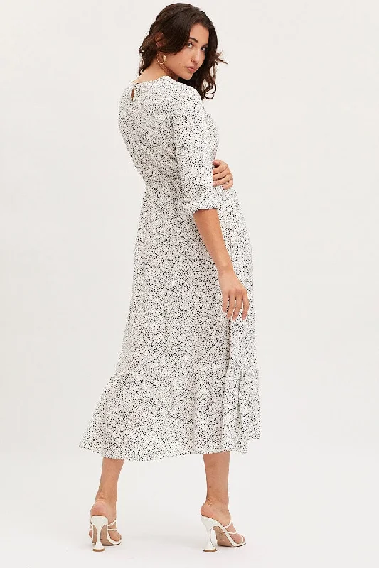 Geo Print Dress Long Sleeve Midi