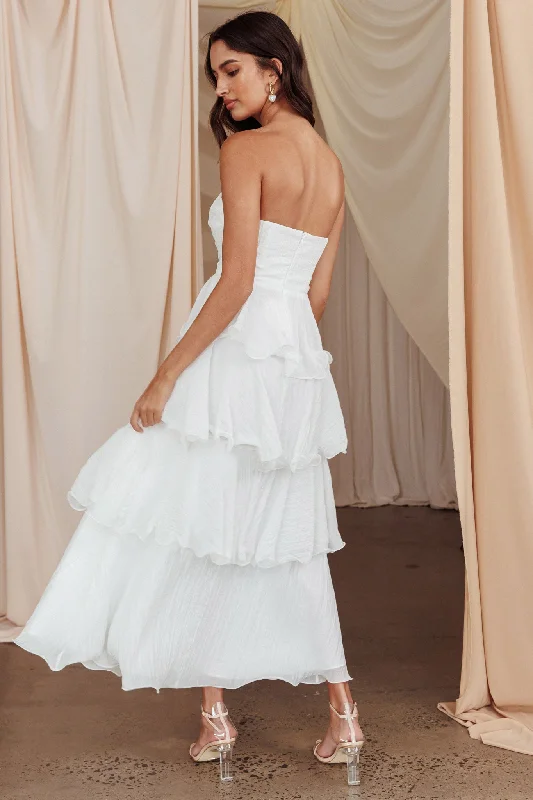 Giavana Strapless Layered Midi Dress Off White