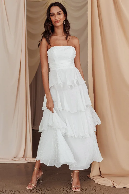 Giavana Strapless Layered Midi Dress Off White