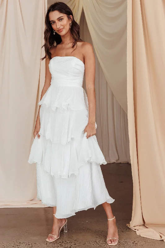 Giavana Strapless Layered Midi Dress Off White