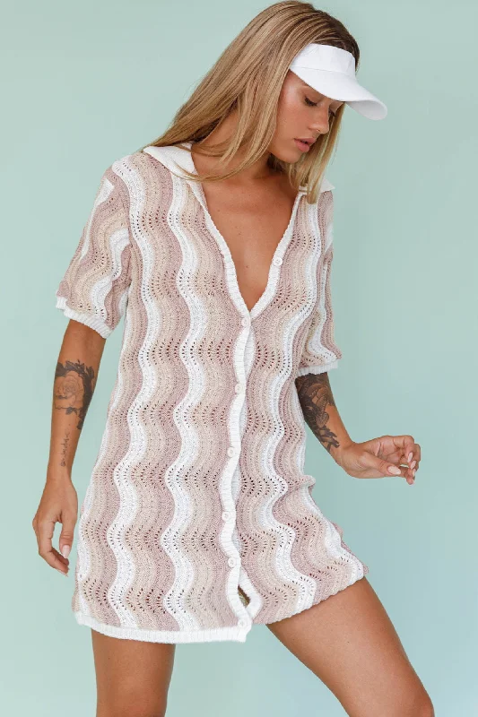 Glennon Crochet Shirt Dress Beige