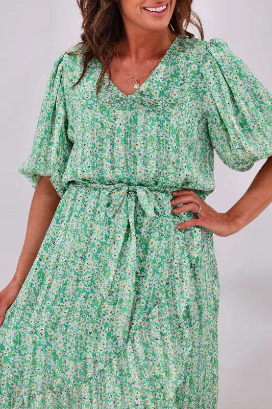 Gloss by Shine On Kaydence Mock Wrap Dress Green Floral