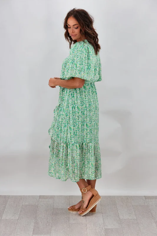 Gloss by Shine On Kaydence Mock Wrap Dress Green Floral