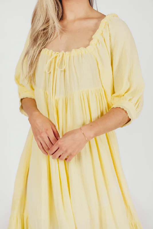 Goddess 100% Cotton Babydoll Maxi Dress in Light Yellow - Bump Friendly