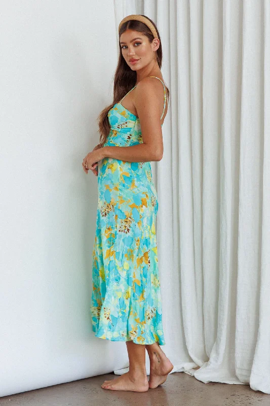 Golden Sands Cami Strap Maxi Dress Floral Teal