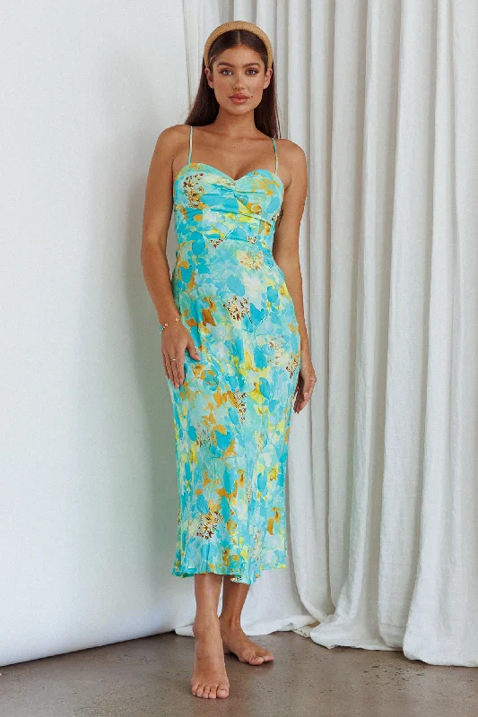 Golden Sands Cami Strap Maxi Dress Floral Teal