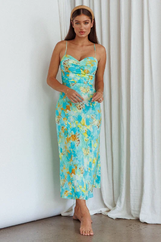 Golden Sands Cami Strap Maxi Dress Floral Teal