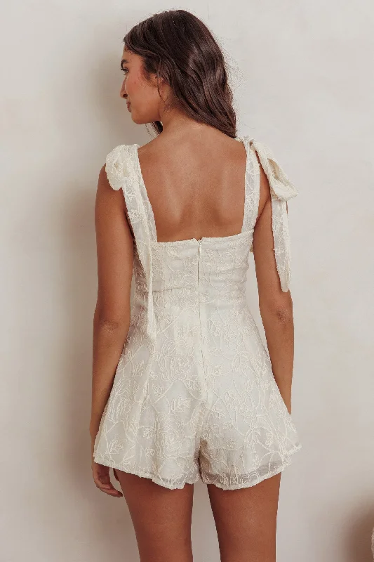 Good Days Tied Shoulder Romper Cream