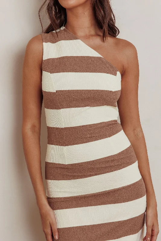 Gracey Striped One Shoulder Maxi Dress Beige/White