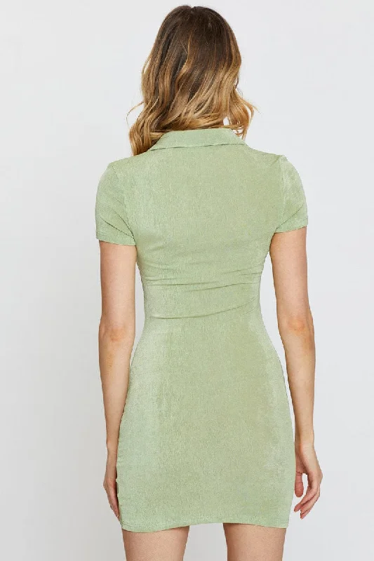 Green Bodycon Dress Short Sleeve Mini