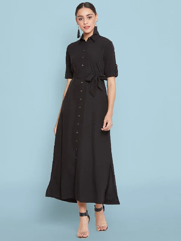 Collar Buttoned Down Shirt Maxi Dress