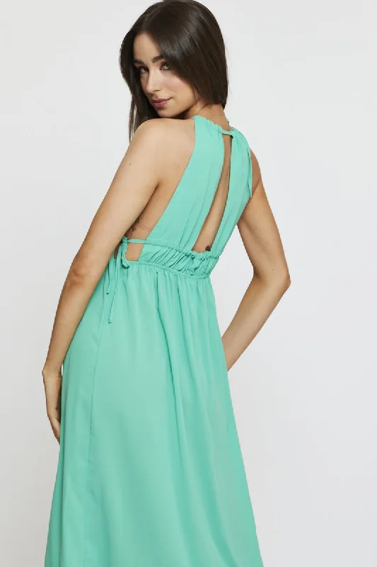 Green Midi Dress Sleeveless Front Split