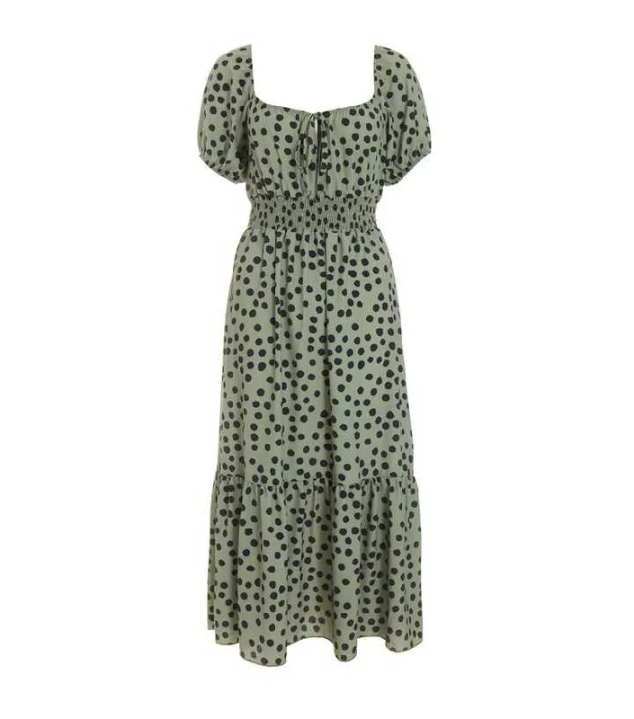 Olive Polka Dot Tiered Midaxi Dress