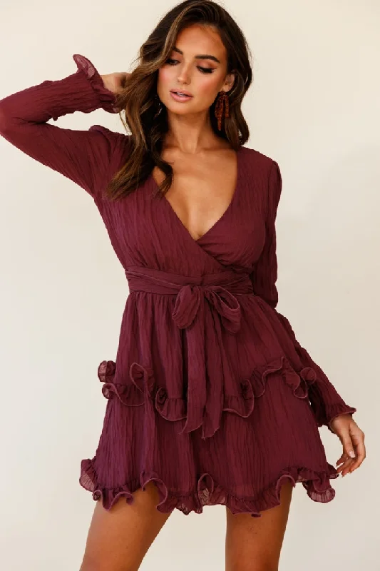 Greta Tiered Ruffle Chiffon Dress Wine