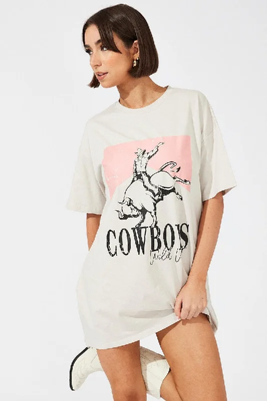 Grey Graphic Dress Tee Short Sleeve