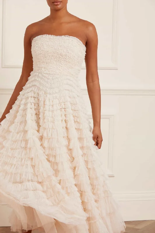 Hattie Ruffle Strapless Ankle Gown