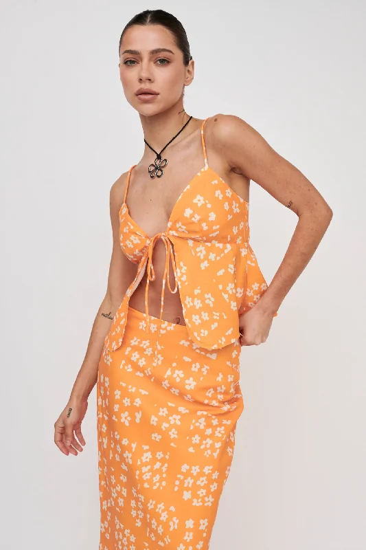 Heart & Soul Tie Front Top Floral Orange