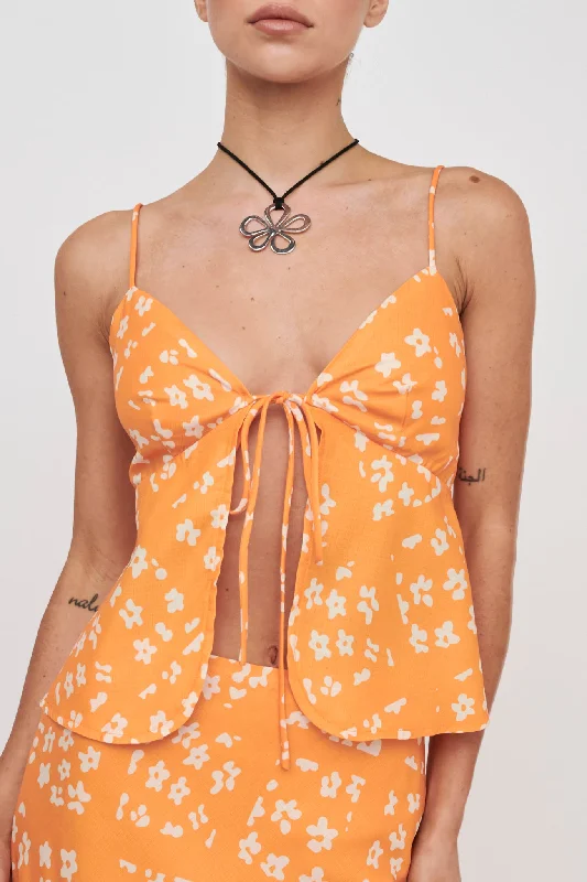 Heart & Soul Tie Front Top Floral Orange