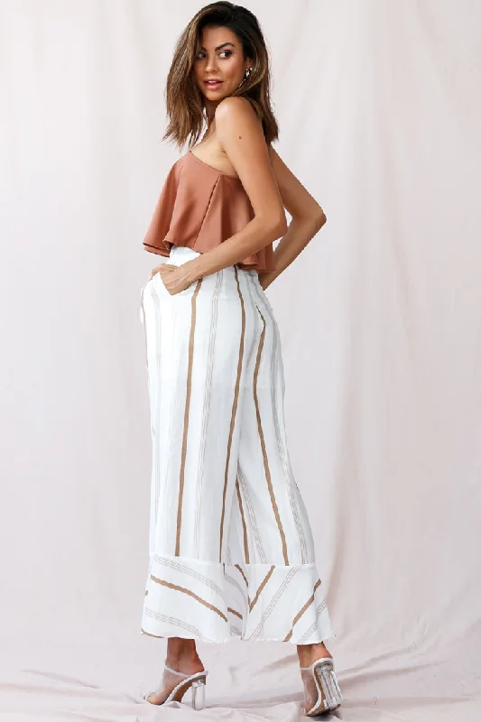 Hermosa Wide Leg Pocket Pants Stripe Print Tan