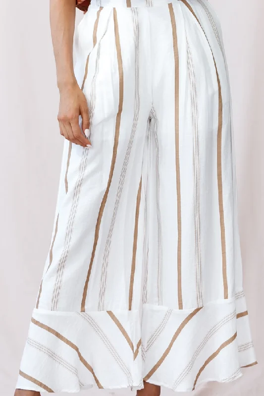 Hermosa Wide Leg Pocket Pants Stripe Print Tan