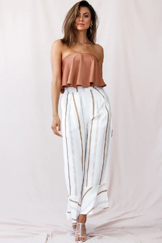 Hermosa Wide Leg Pocket Pants Stripe Print Tan