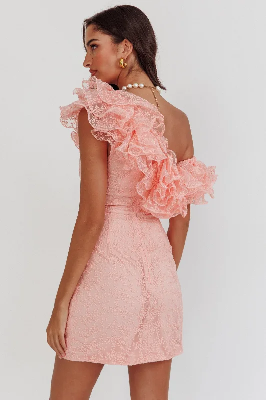 Hollyn One-Shoulder Ruffle Mini Dress Blush