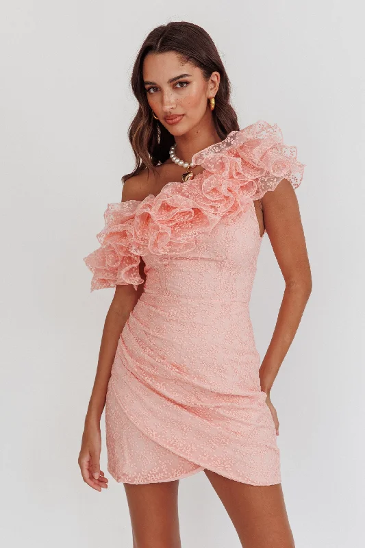 Hollyn One-Shoulder Ruffle Mini Dress Blush