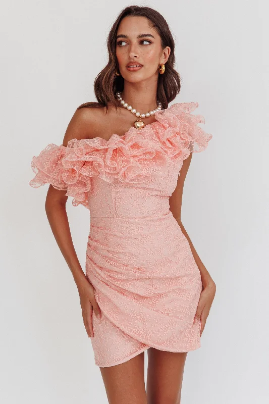 Hollyn One-Shoulder Ruffle Mini Dress Blush