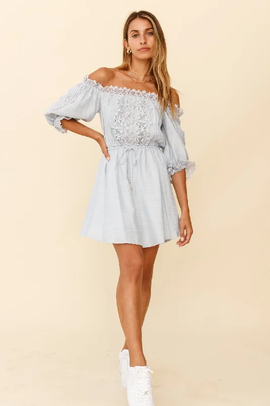 Homeward Off-Shoulder Lace Dress Steel Blue