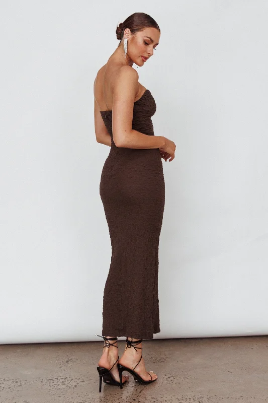 Horizon Strapless Textured Midi Dress Chocolate