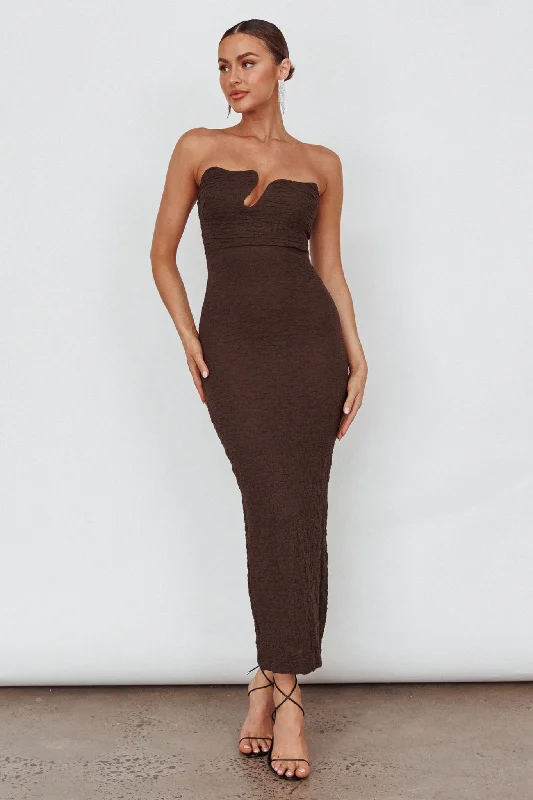 Horizon Strapless Textured Midi Dress Chocolate