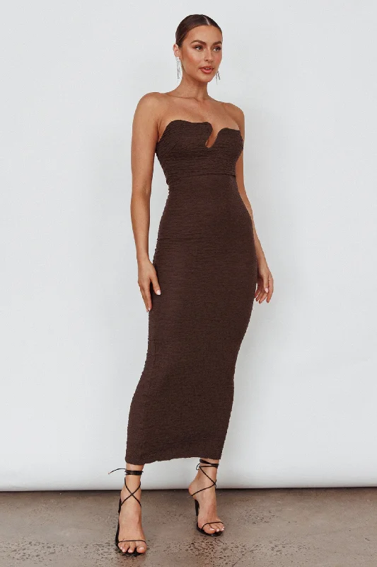 Horizon Strapless Textured Midi Dress Chocolate