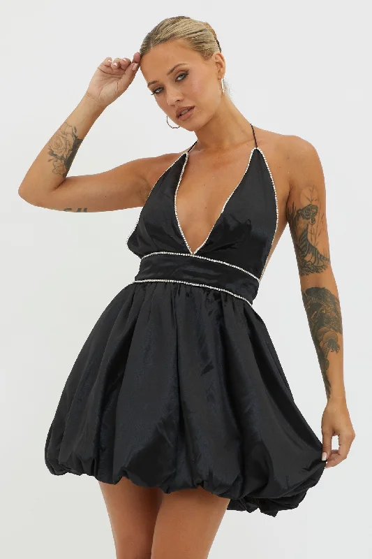 I Can Explain Diamante Bubble Hem Dress Black