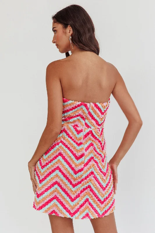 In Paris Embellished Chevron Mini Dress Fuchsia