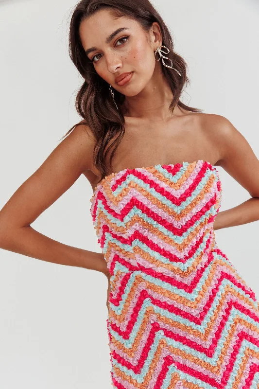 In Paris Embellished Chevron Mini Dress Fuchsia