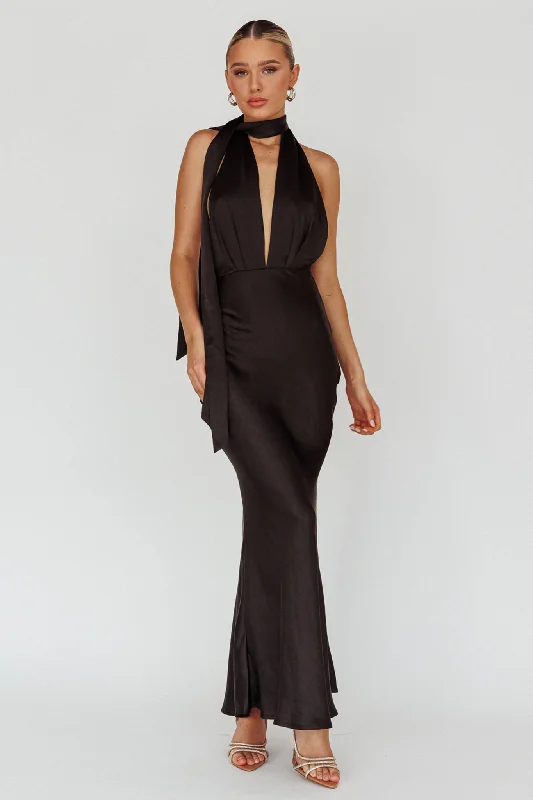 Italia Azure Halterneck Maxi Dress Black