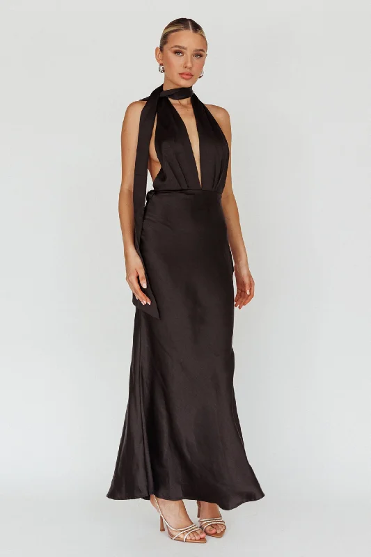 Italia Azure Halterneck Maxi Dress Black