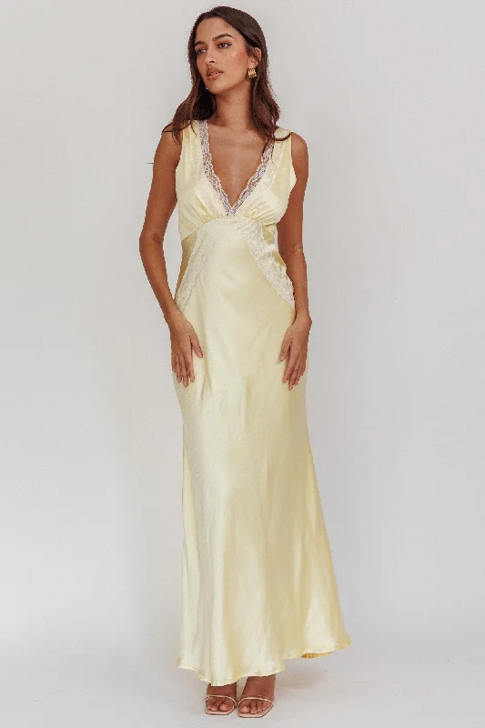 Ivonne Lace Trim V-Neck Maxi Dress Butter