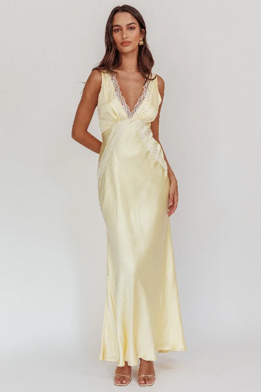 Ivonne Lace Trim V-Neck Maxi Dress Butter