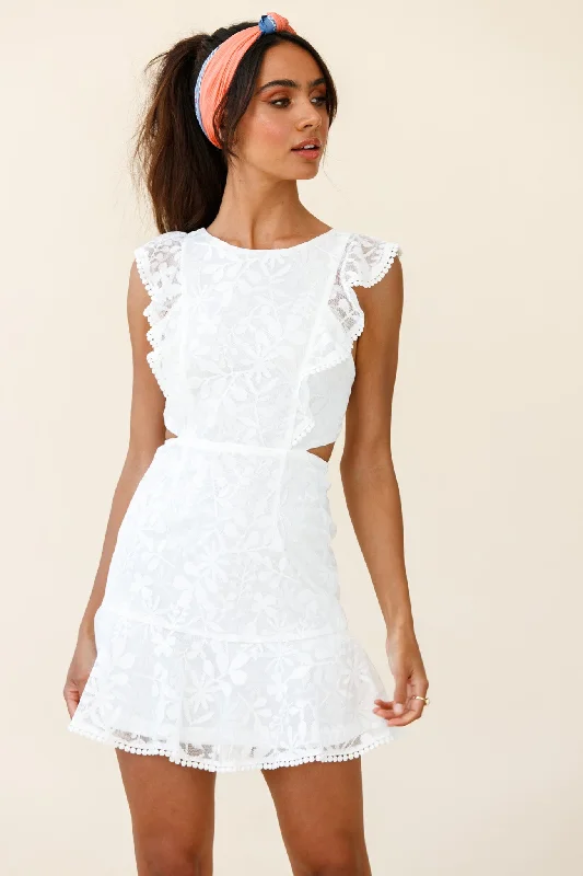 Jackie Pinafore Floral Mesh Dress White