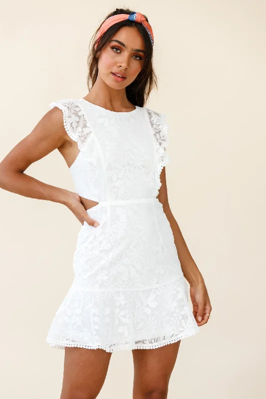 Jackie Pinafore Floral Mesh Dress White