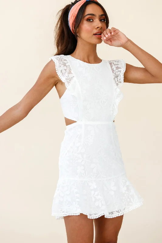 Jackie Pinafore Floral Mesh Dress White