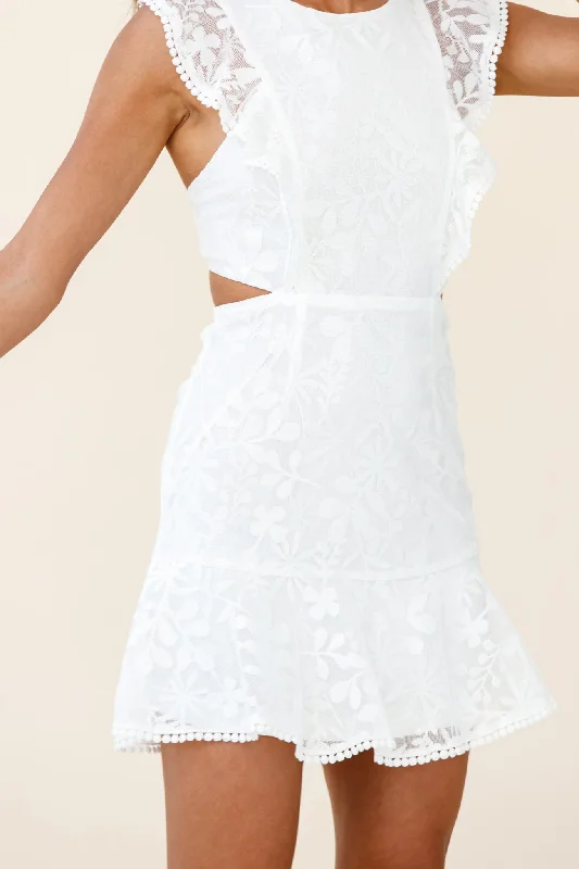 Jackie Pinafore Floral Mesh Dress White