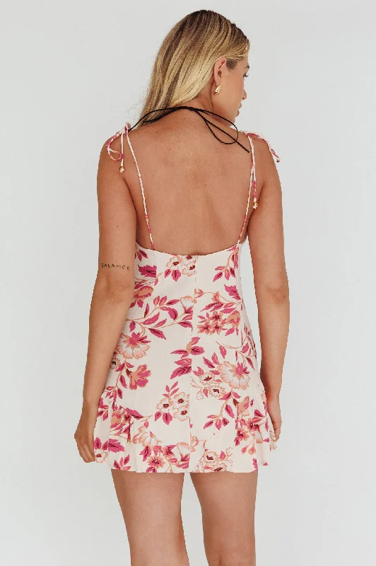 Jadyn Tied Shoulder Mini Dress Floral Cream