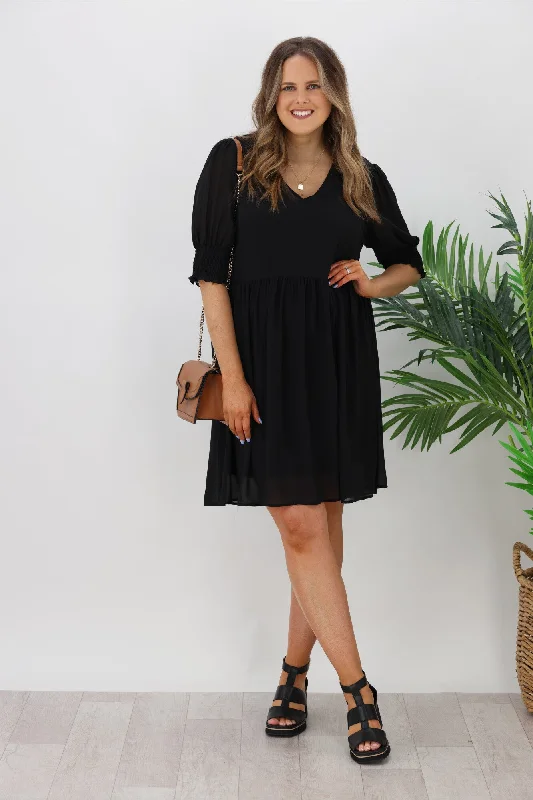 Jane James Juniper Balloon Sleeve Dress Black