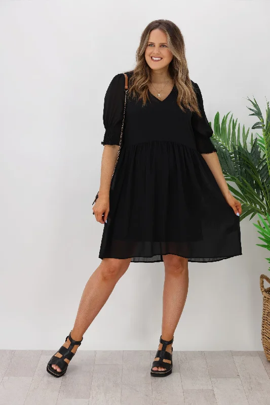 Jane James Juniper Balloon Sleeve Dress Black